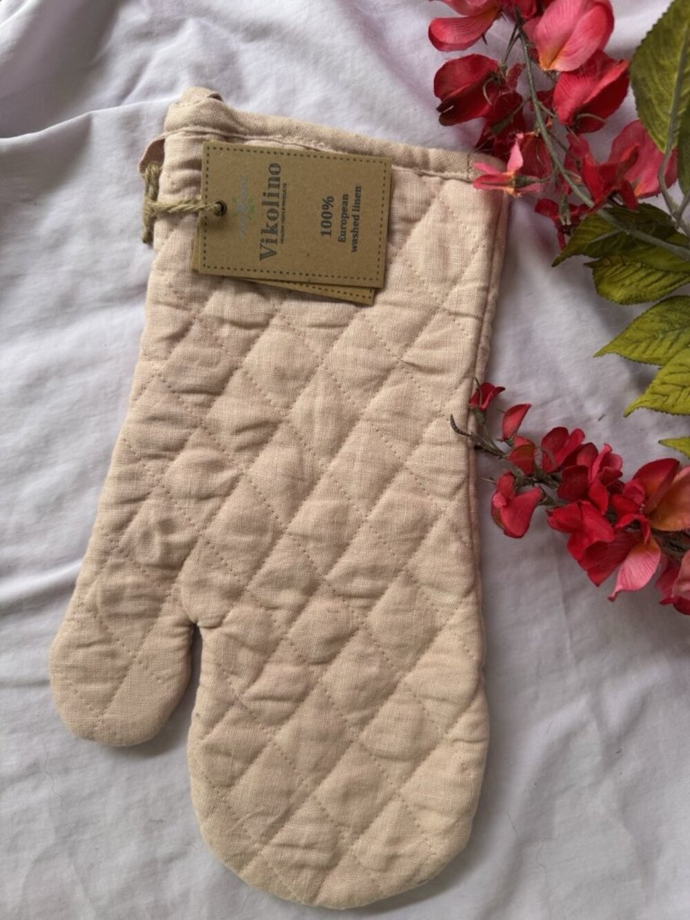 Vikolino Mauve Pink Linen Quilted Oven Glove Machine Washable 12.5" x 7" NEW
